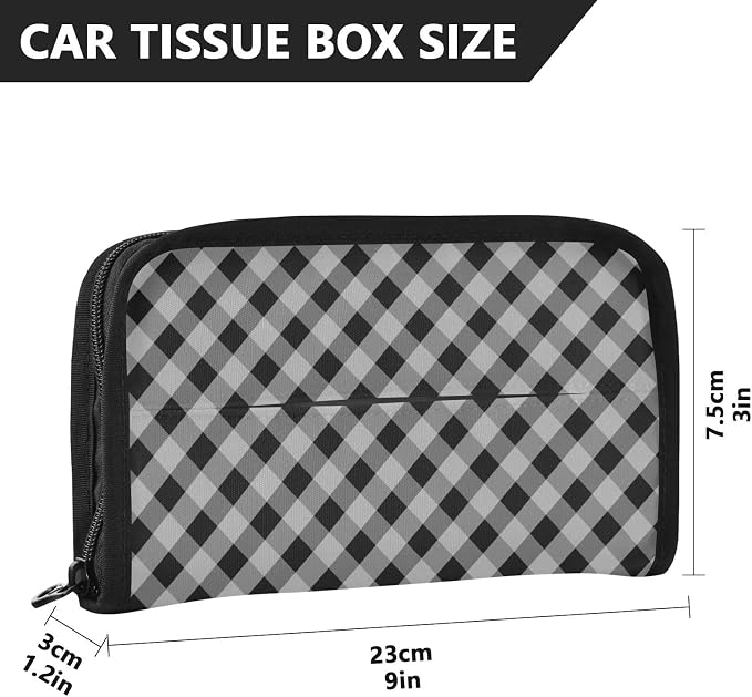 Car Visor Tissue Holder Mask Holder for Car, Car Tissue Box Sun Visor Napkin Holder Car Visor Accessories Adjustable Straps Reusable Durable Easy to Install Black and Grey Gingham