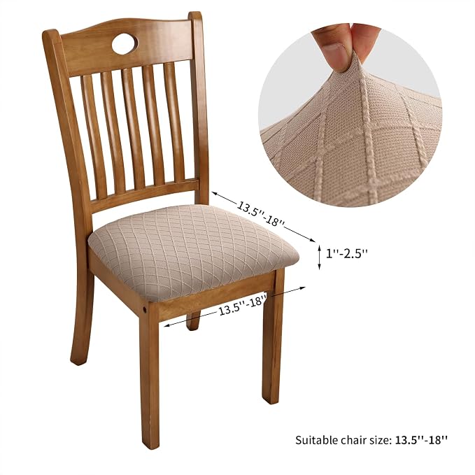Fuloon Stretch Chair Seat Covers 6 PCS, Removable Washable Dining Chair Covers Anti-Dust Dining Room Seat Cushion Slipcovers (6, Khaki)