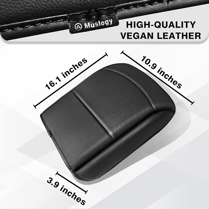 Muslogy Center Console Armrest Cover Fit for Ford F150 2021-2025 2026 Accessories, Comfort Armrest Pad Console Lid Cushion Vegan Leather 1-Inch Extra Thick(Bucket Seat ONLY)