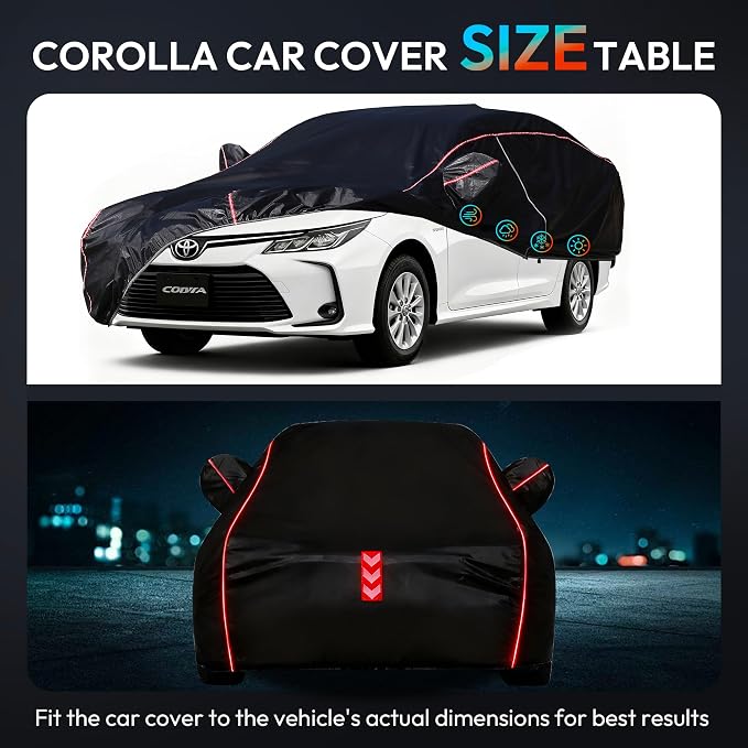 Car Cover Waterproof All Weather 8-Point Fastening for Corolla 1991-25 | All-Around Wind-Resistant Fastening, 120s Quick Setup, 600D Oxford Fabric, All-Weather Protection
