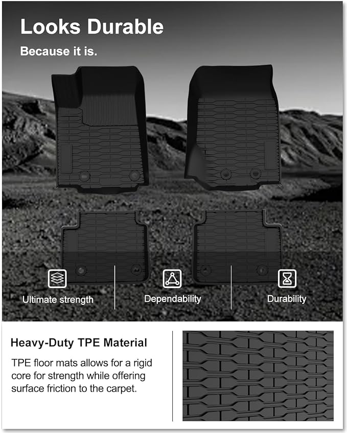 Kiwi Master Floor Mats for 2022-2026 Jeep Grand Cherokee/ 4xe | Custom Fit All Weather Car Mats, Heavy Duty TPE Floor Liners, Front & Rear 2 Row Set, Black