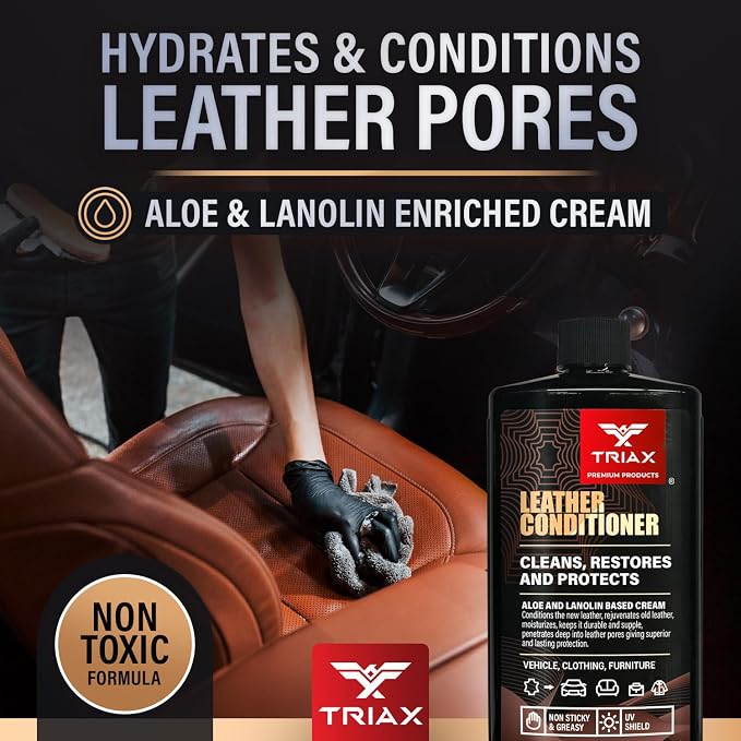 Triax Leather Conditioner Cleans, Restores, and Protects Vehicles, Clothing, and Furniture (Pack of 2-12 Ounce)