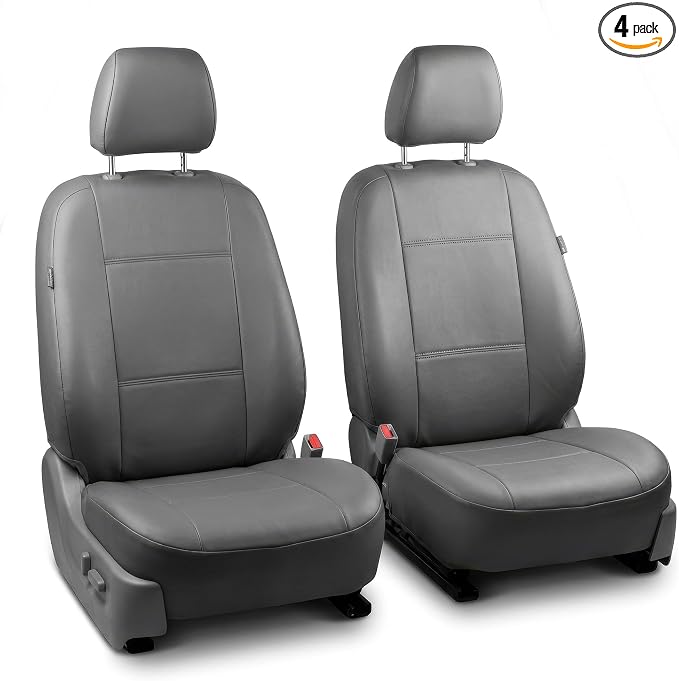 FH Group Car Seat Covers PU Leather Automotive Seat Covers Front Set, Gray Seat Covers Pair Set with Gift Universal Fit Interior Accessories for Cars Trucks and SUVs