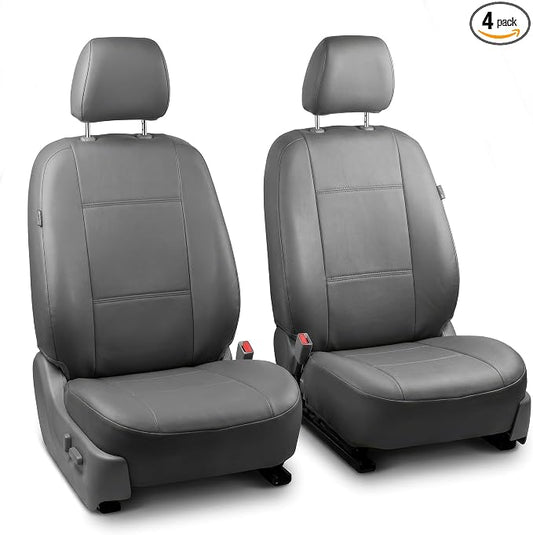 FH Group Car Seat Covers PU Leather Automotive Seat Covers Front Set, Gray Seat Covers Pair Set with Gift Universal Fit Interior Accessories for Cars Trucks and SUVs