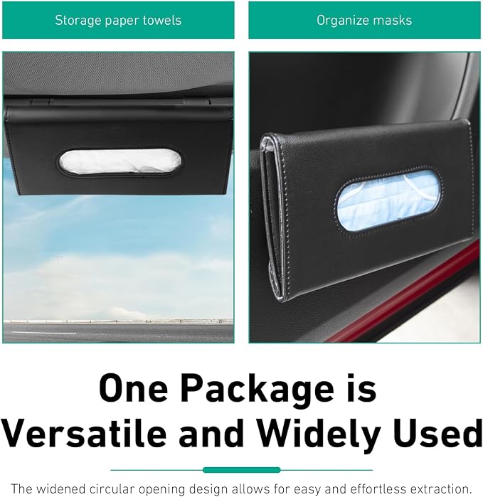 Car Tissue Holder, Premium PU Leather Sun Visor Napkin Holder, Universal Sun Visor Mount Tissue Box for SUV Truck Vehicle Interior, Easy to Use (Black)