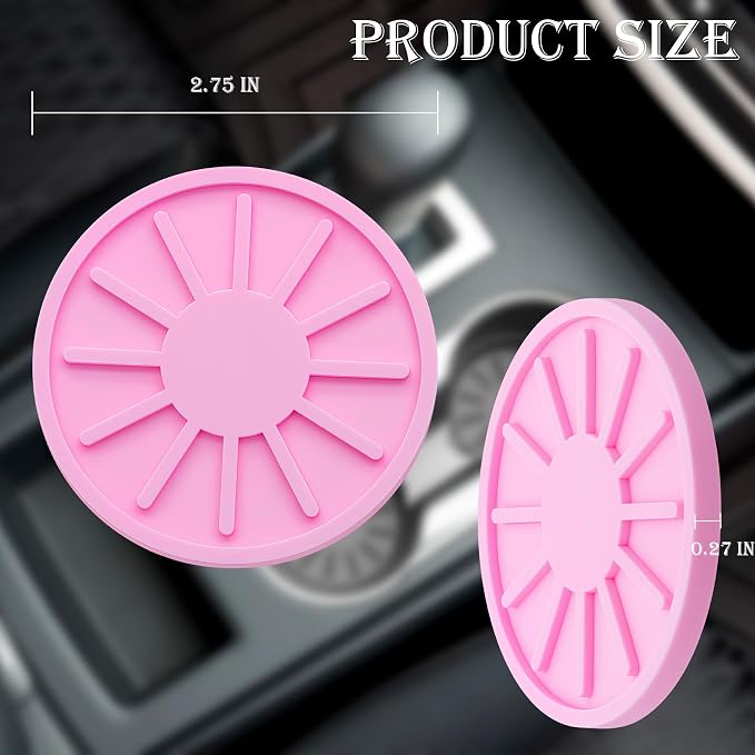 2-Piece Non-Slip Car Cup Holder Coaster – 2.75 Inch Auto Insert, Universal Fit for Cars & SUVs – Durable & Easy to Clean Drink Mat (Pink)