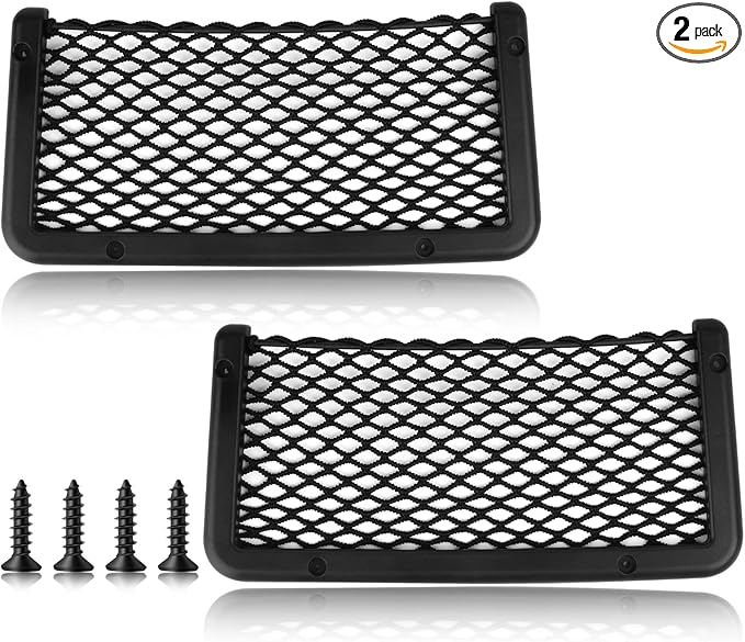 ABS Plastic Frame Automotive Cargo Nets Car Net Pocket Phone Car Mesh Net Holder RV Storage Boat Cargo Pocket Organizer Framed Mesh Net Pocket with Screws for Auto RV Net(2, 9 x 4 Inch)