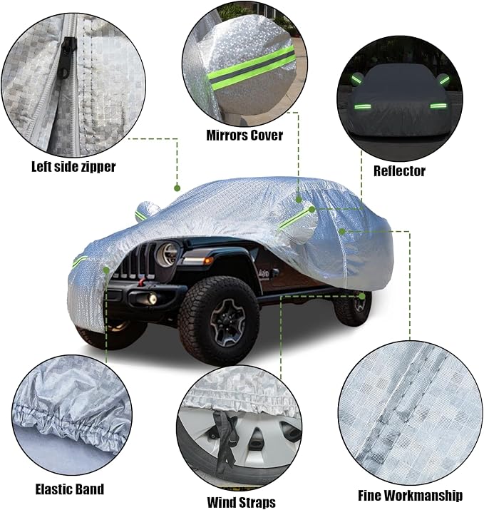 5 Layers Waterproof Car Covers for Automobiles All Weather Season UV Protection Rainproof Outdoor Full Cover Universal Fit SUV 191" to 200"