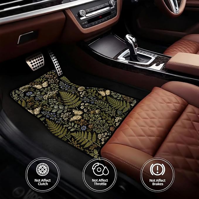 Butterfly Fern Car Floor Mats Set of 4 Dark Botanical Wildflower Car Accessories Foot Mats Rugs, Non-Slip,Decor for Universal Fit for Suvs Sedans Trucks Cars Auto Floor Carpets Rugs All-Weather