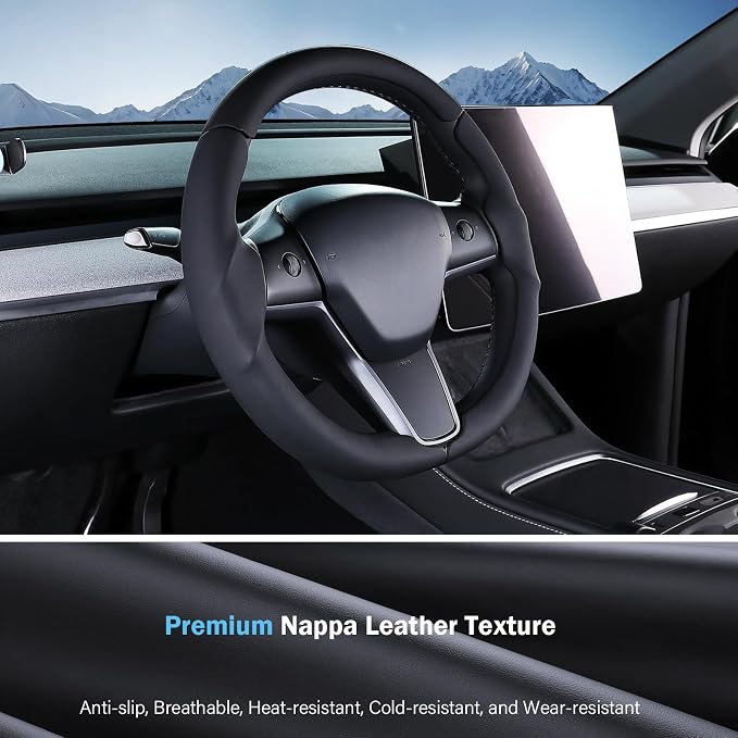Steering Wheel Cover for Tesla Model 3 (2017-2023) / Model Y (2020-2024),Anti-Slip,Comfortable Grip, Breathable,Customized for Tesla Model 3/Y Accessories,Black