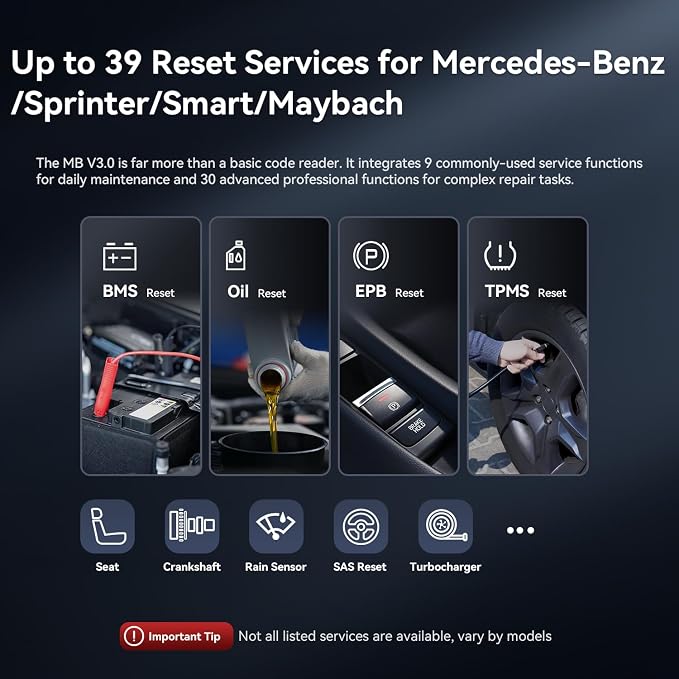 iCarsoft Bidirectional Diagnostic Tool for Most Mercedes-Benz/Sprinter/Smart from 1996-2025 MB V3.0 2026 Version Up to 39 Service Full System OBD2 Scanner All Test AutoVIN Battery Test Free Update