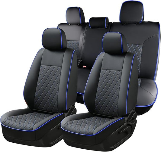 Coverado Tacoma Seat Covers Full Set, Faux Leather Seat Covers Custom Fit for 2016-2023 Toyota Tacoma Double/Crew Cab Base Prerunner SR5 Limited TRD Sport Interior Covers (Blue Line)
