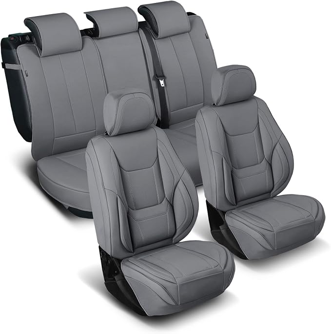 Coverland Custom Truck Car Seat Covers Full Set for [2015-2026 GMC Canyon Crew Cab] - Protector Car Seat Cover Water Resistant Leather Memory Form Back Support Seat Cushion [Full Set-Dark Gray]