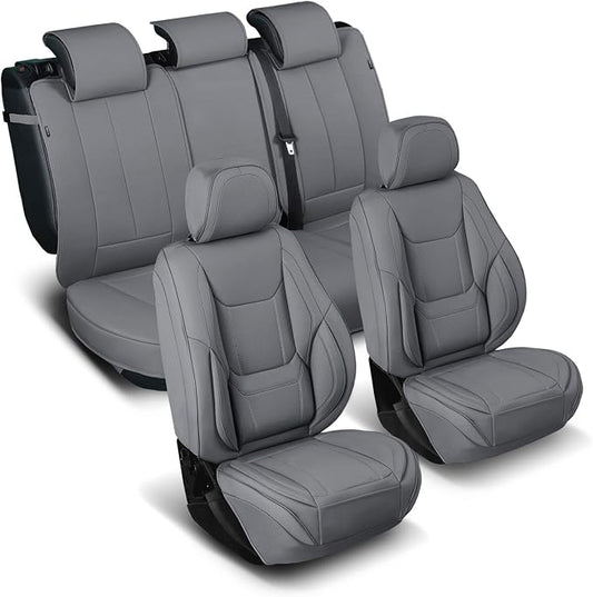Coverland Custom Truck Car Seat Covers Full Set for [2019-2026 RAM 1500 Quad Cab Front Bucket Seats Rear Bench] - Protector Water Resistant Leather Memory Form Seat Cushion [Full Set-Dark Gray]