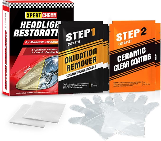 XPERTCHEMY Headlight Restorer Kit,Fast-2 Step Process Headlight Restoration Kit for Removing The Moderate Yellowing, Haziness, and Oxidation.It Provides with the Best Protection 18 Months.