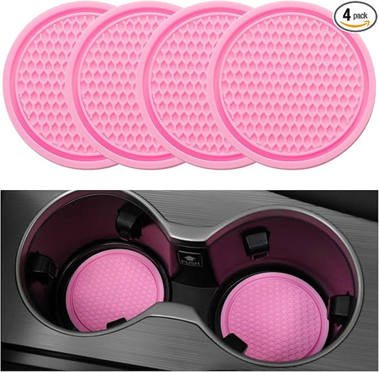 SINGARO Car Cup Coaster, 4PCS Universal Non-Slip Cup Holders Embedded in Ornaments Coaster, Car Interior Accessories, Pink
