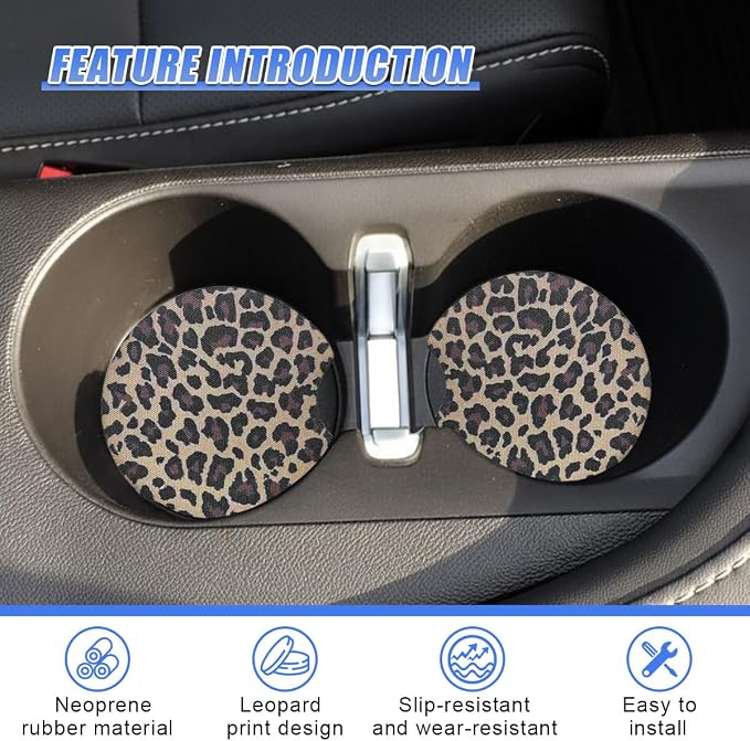 2PCS Leopard Print Car Cup Holder Coasters, 2.77'' Non-Slip & Shockproof Automotive Interior Drink Cup Mat, Universal Vehicle Insert Coaster Decoration Accessories for Women Girl (No.2)