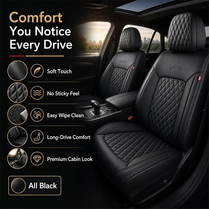 Black High-Density Nappa Leather Automotive Car Seat Covers Full Set | Univerasal Precision Fit,3D Contoured,Full Coverage,Waterproof,ThickTexture Nappa Leather,for most Suvs Trucks Sedans