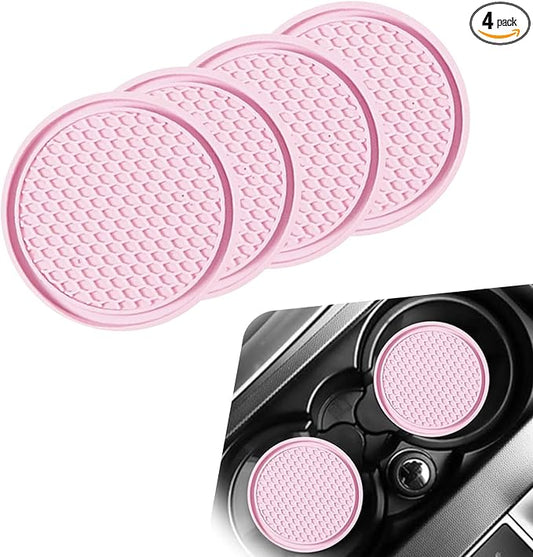 Car Cup Coaster, Universal Non-Slip Cup Holder Coasters for Car, Honeycomb Embedded Decorative Silicone Coasters, Cars Interior Decorative Accessories (Pink)