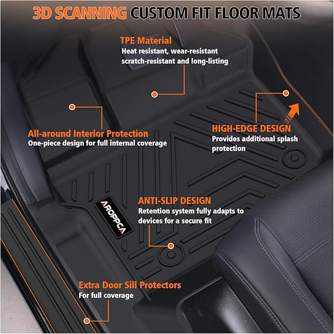 All Weather Floor Mats for Ford F150/F-150 2015-2025 SuperCrew Cab | TPE Rubber Floor Liners Anti-Slip Full Set Automotive Mats for 2025 Ford F-150 (Includes 22-24 Lightning Models) Accessories