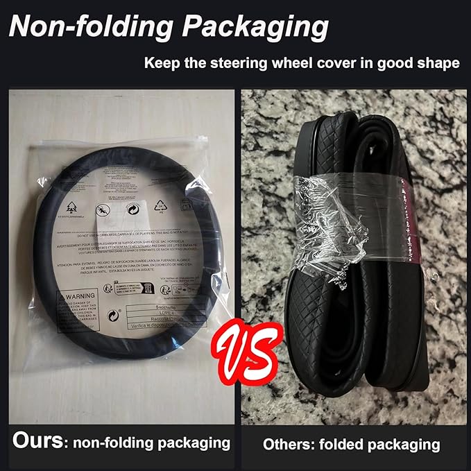 Steering Wheel Cover Standard Size 14.5-15 inch, Non-Slip Car Wheel Cover Protector, Non-Folding Packaging, Microfiber Leather, Black
