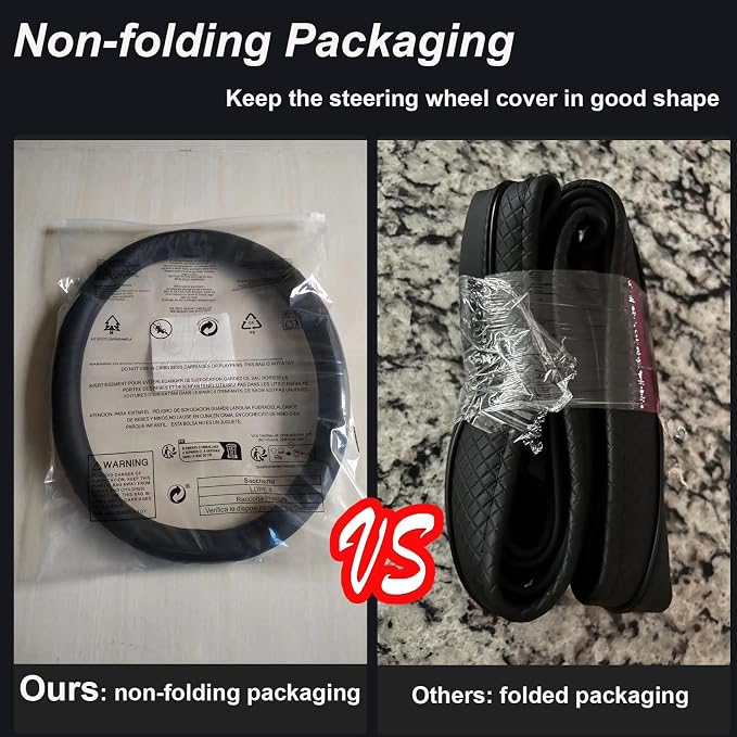 Steering Wheel Cover Universal Standard Size 14.5-15 inch, Non-Folding Packaging, Microfiber Leather, Anti-Slip, Soft Grip, Sporty Design, Fits for Cars SUVs Trucks, Black