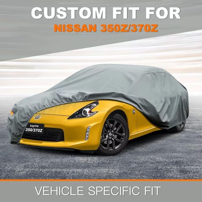 Kayme Heavy Duty Car Cover Custom Fit Nissan 350Z 370Z Roadster/Coupe NISMO（2003-2025） Waterproof All Weather for Automobiles, Full Car Cover - Sun, Rain & UV Protection