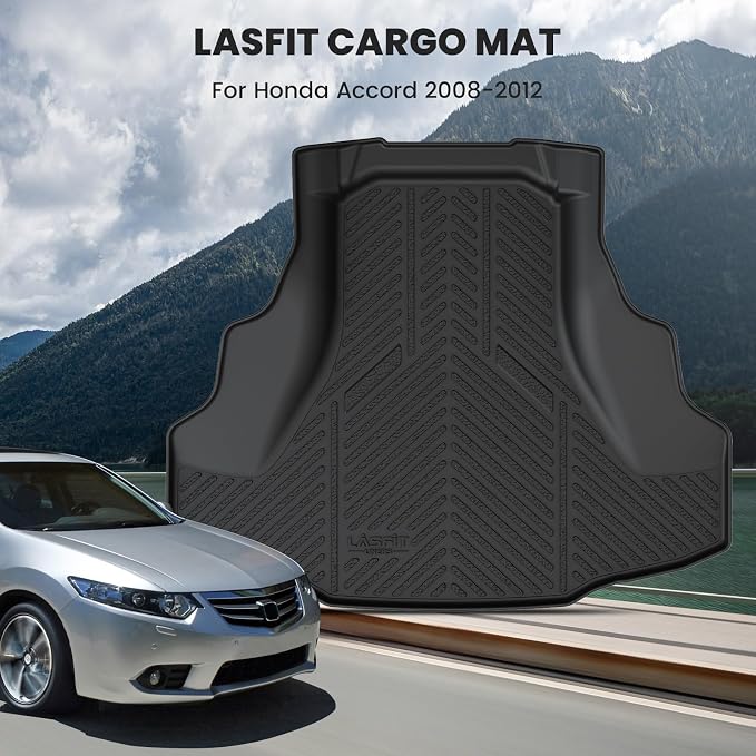 LASFIT Cargo Mat for Honda Accord 2008-2012, All Weather TPE Custom Fit Pet Friendly Easy Clean Trunk Mat Cargo Liner Accessories, Black
