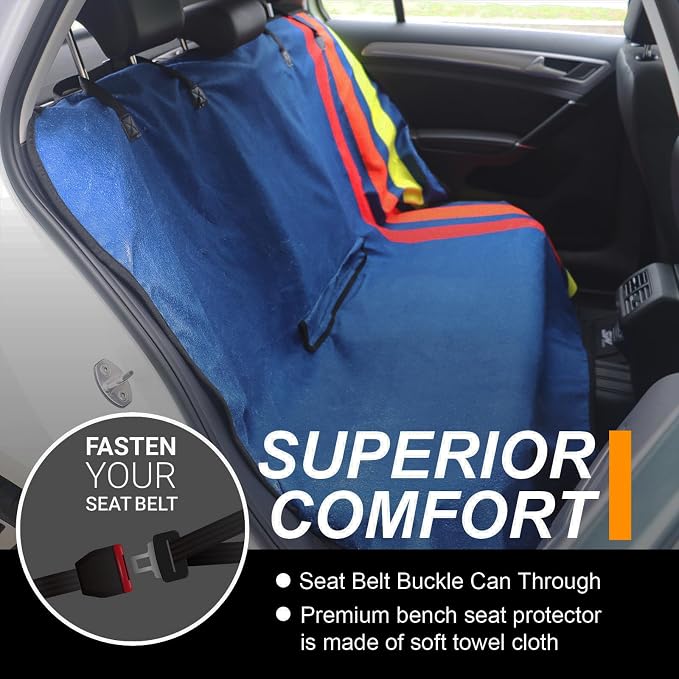 Back Seat Cover for Car Trucks Van SUV,Waterproof Rear Bench Towel Seat Covers for Dogs and Kids,Automotive Backseat Protector (Racing Stripes)