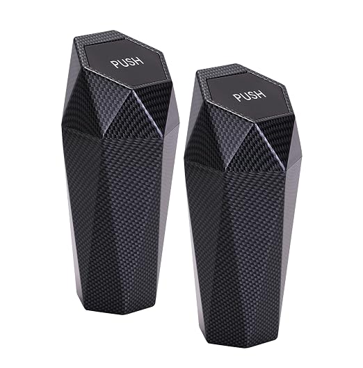 Ginsco Car Trash Can with Lid, 2 Pack Mini Car Trash Can Cup Holder, Cars Garbage Can Car Accessories for Interior, Leakproof Car Trash Bin, Multipurpose Trash Can for Cars (Carbon Fiber Pattern)