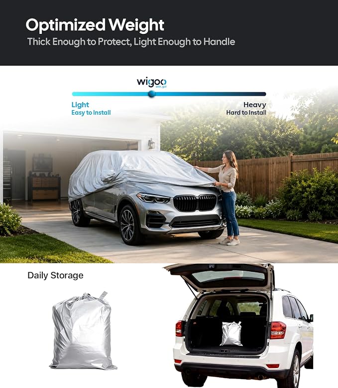 Wigoo BMW X5 Car Cover Accessories 2007-2026, Custom Fit Waterproof All Weather Outdoor Full SUV Cover, Windproof Sun UV Rain Snow Dust Protection, Door Zipper, Reflective Strips