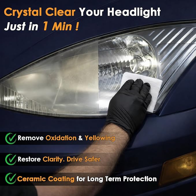 Headlight Restorer, Headlight Cleaner & Protective Agent Kit, Removes Oxidation & Restores Clarity, Long-Lasting UV Protection, Headlight Polish No Tool Required