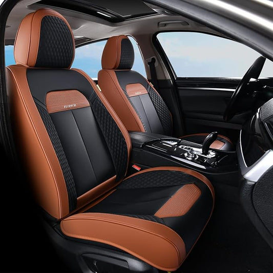 FLORICH Universal Car Seat Covers for Front Seats, Leather Seat Covers Universal Anti-Slip Driver Seat Cover, Automotive Vehicle Seat Covers fit for Trucks Vans SUVs Sedans (2 Packs, Brown&Black)