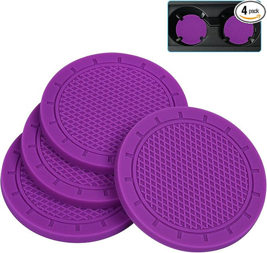Car Coasters, Wisdompro 4 Pack PVC Car Cup Holder Insert Coaster - Anti Slip Universal Vehicle Interior Accessories Cup Mats for Women(2.75" Diameter, Purple)
