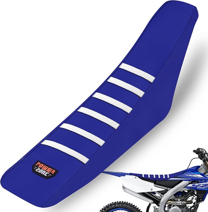 Dirt Bike Seat Cover - White Stripe Universial Seat Cover for Dirt Bike - Motorcycle Motorcross Enduro Seat Covers (Blue)