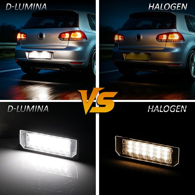 D-Lumina LED License Plate Lights Tag Lamp Assembly for Volkswagen VW Golf GTI MK4 MK5 MK6 MK7 CC Rabbit Polo EOS Phaeton Beetle Passat Scirocco, Powered by 18-SMD 6000K White LED Tag Light, Pack of 2