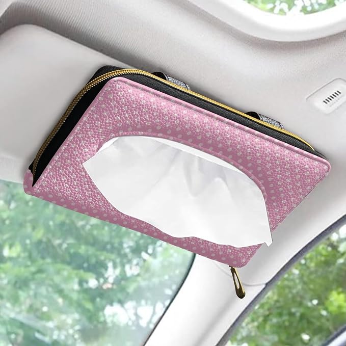 Pink Dots PU Leather Sun Visor Napkin Holder Car Visor Tissue Holder Car Visor Backseat Case Holder Car Visor Backseat Case Holder