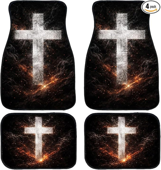 Vintage Jesus Cross Car Floor Mats Set of 4 Black Automotive Foot Mats Rugs Carpet for Car Non-Slip Auto Car Accessories Universal Fit Car Accessories for Truck