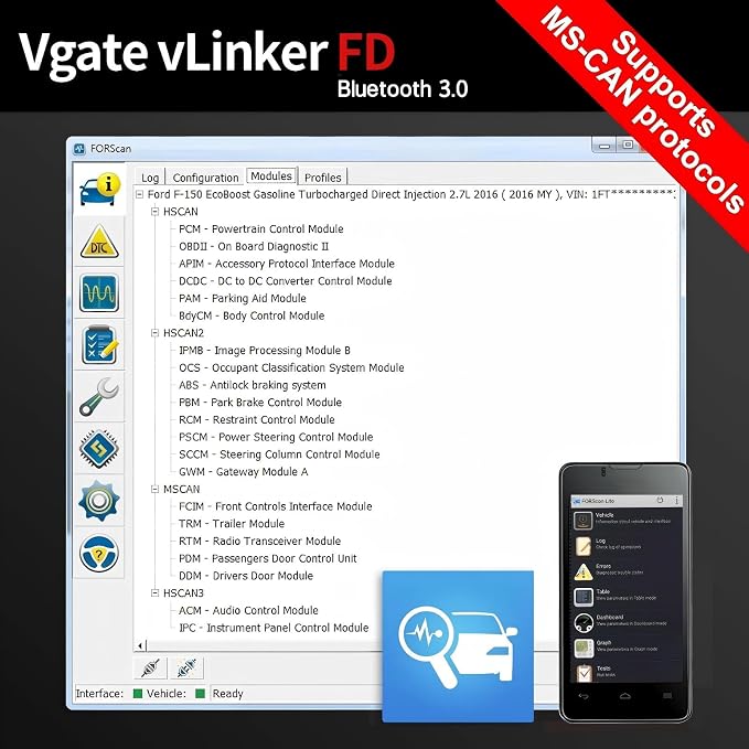 Vgate vLinker FD OBD2 Bluetooth Car Code Reader, OBD2 Diagnostic Scanner for Android & Windows