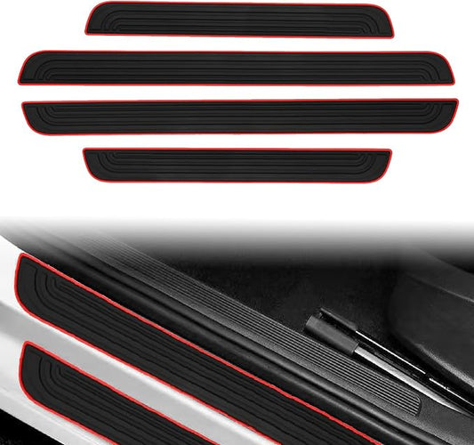 4 Pieces Universal Car Door Sill Protectors Anti Scratch and Waterproof Door Edge Guards for Car Truck SUV PVC Threshold Protector Cover Black with Red Edge