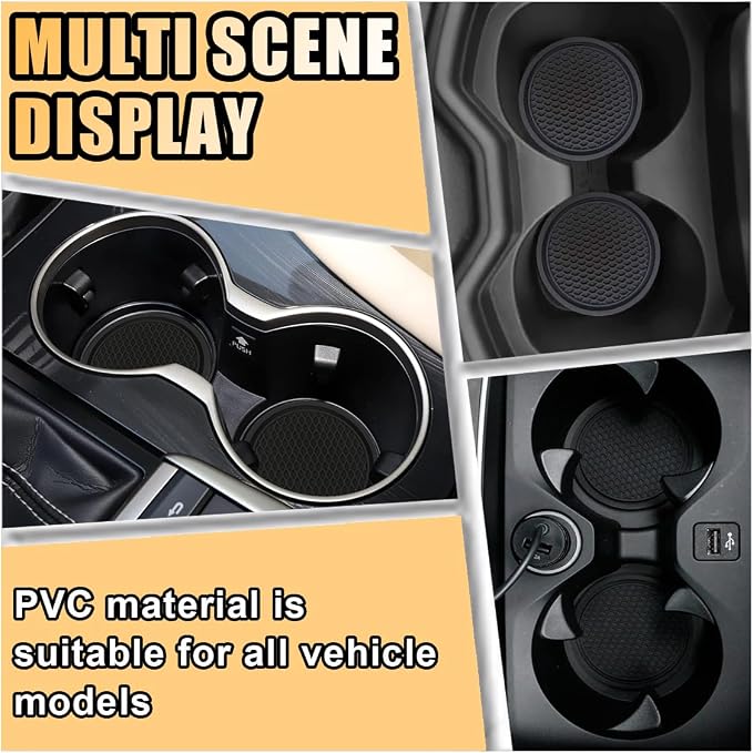 4PCS Car Cup Holder Coaster, 2.7 Inch Honeycomb Non-Slip Car Coaster, Auto Embedded in Ornaments Coaster, Universal Cup Holder Insert Mat for Most Car Interior Accessories (Black)