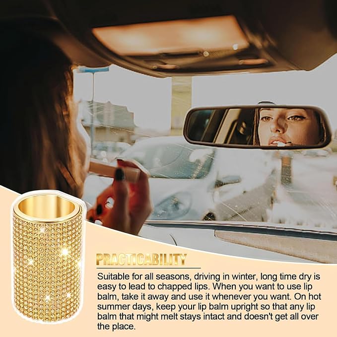 Upright Car Chapstick Holder, Bling Insulating Lip Balm Holder,Rhinestone Car Accessories for Women Interior ,Suitable for Most Vehicles. (Yellow)