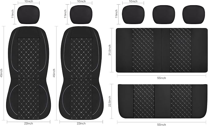 YGL Breathble Car Seat Covers Full Set,Washable Seat Covers for Cars,Premium Cloth Car Seat Protectors,Interior Covers for Cars,Sedan Van Truck SUV(Black/Gray)