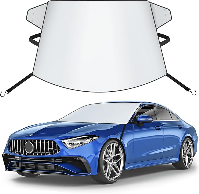 Zettum Car Windshield Sun Cover - 600D Windshield Sun Shade Window Cover Heavy Duty & UV Resistant, Outside Summer Sunshade Protector for Most Sedan Cars (62 x 50 Inch)