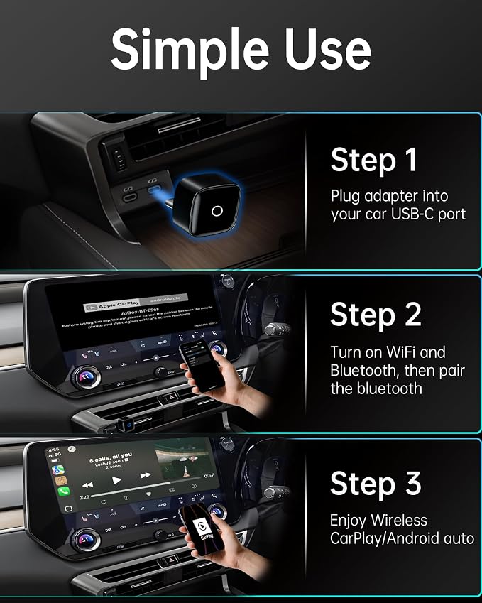 Wireless carplay Adapter USB c, Convert Factory Wired CarPlay/Android auto to Wireless, Designed for USB-C Port Cars, Stable Connection