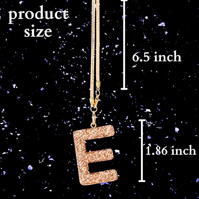 Bling Car Accessories for Women Letter Charm, Rainbow Crystal Rearview Mirror Pendant, Cute Diamond Rhinestone Car Decor, Lucky Gift for Women(E, Champagne Gold)