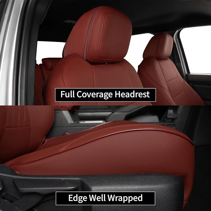EKR Tacoma Seat Covers Custom Fit for Toyota Tacoma (Only for Hybrid) 2024 2025 2026 Double cab TRD Sport/TRD Off-Road/Limited/Trailhunter -Truck Seat Covers Full Set,Faux Leather(Burgundy)