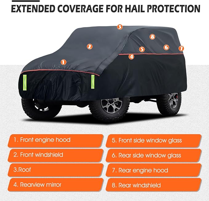 Hail Protector Car Cover, Waterproof Thickened EVA Car Cover for Jeep Wrangler 2 Door 1987-2025 JK JL CJ YJ TJ Outdoor Waterproof Sun Rain Snow Hail Protection with Driver Door Zipper