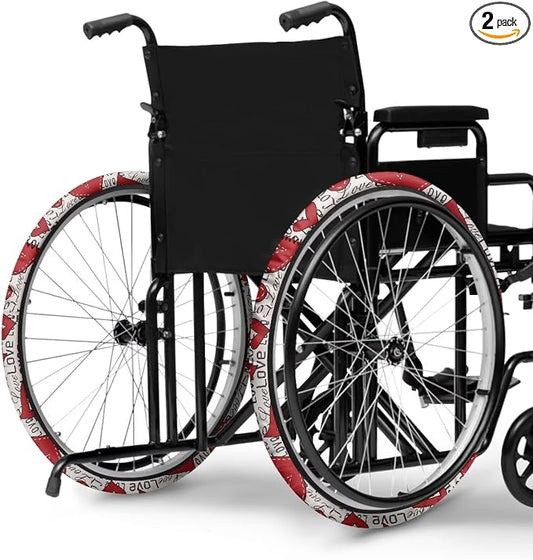 Love Heart Vintage Wheelchair Wheel Covers Washable Non-Slip Valentine's Day Wheelchair Accessories Tyre Covers Romantic Decor