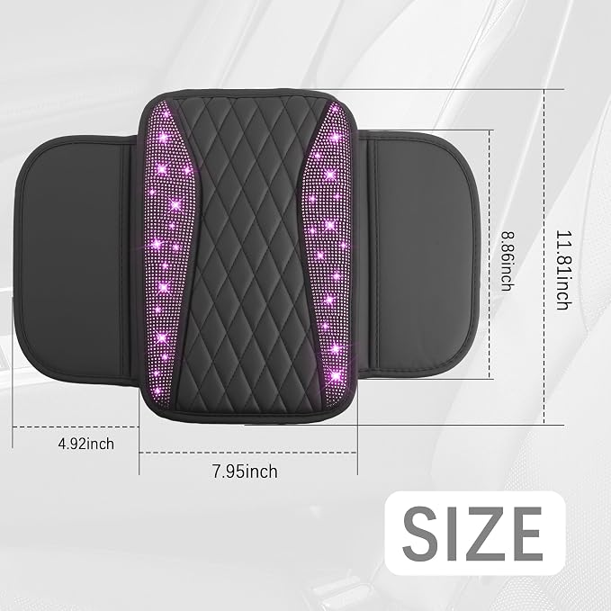 IHOTDER Bling Rhinestones Center Console Covers for Cars,Upgraded Arm Rest Cover for Car with Side Storage Pocket for Car Seat Organizer,Middle Console Cover Stylish Car Decoration (Bling Purple)